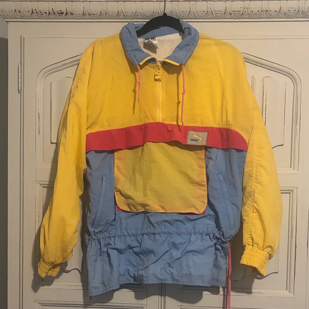Retro Puma Yellow and Light Blue Puffer Jacket . Bring the 80’s back